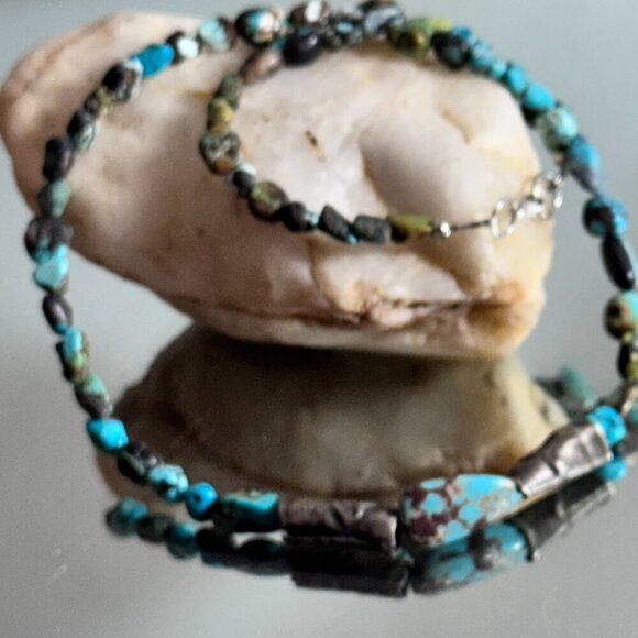 Genuine Hubei Turquoise Choker Necklace Sterling Silver Handmade Tribal - Picture 7 of 11